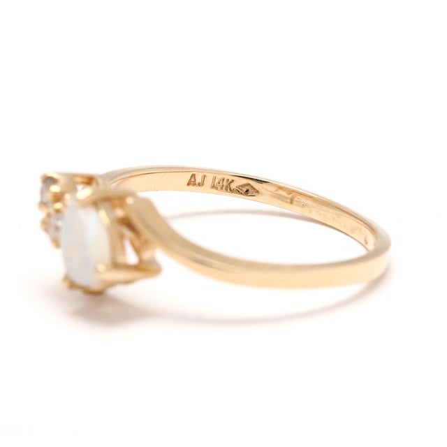 Early 21st Century Opal and Diamond Engagement Ring, 14k Yellow Gold, Ring Size 6.5 For Sale - Image 5 of 6