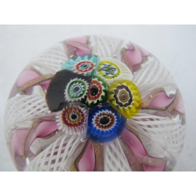 Mid 20th Century Vintage Murano Italian Art Glass Millefiori Candy Twist Dome Paperweight For Sale - Image 5 of 6