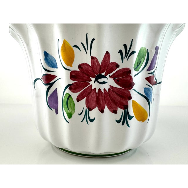 Vintage Italian Hand-Painted Scalloped Floral Pottery Planter For Sale - Image 4 of 12