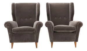 Set of Gray Velvet Armchairs, 1950s