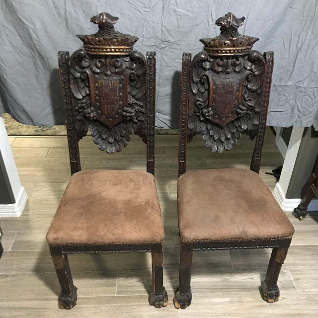 Late 19th Century Victorian Era Spanish Baroque Revival Style Armorial Chairs - a Pair For Sale - Image 13 of 13