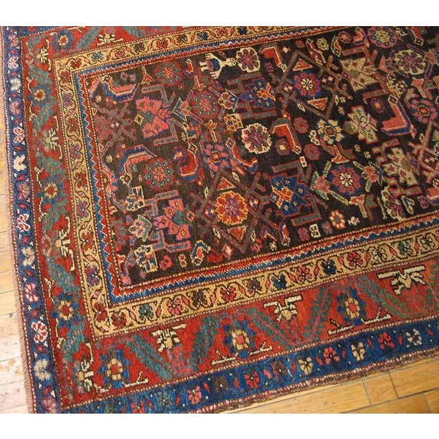 1880s Brown Geometric Antique Persian Tribal Kurdish Rug 4'6" X 8'4" Knotted Wool Carpet For Sale In New York - Image 6 of 9