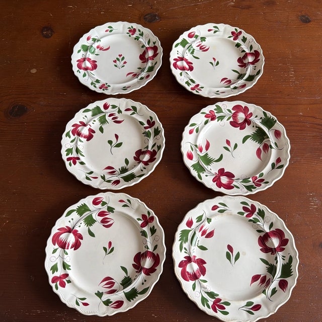William Adams and Company A Very Nice Set of 7 of Antique Staffordshire Early Adam’s Rose Plates, Circa 1830 For Sale - Image 4 of 12