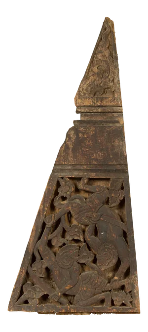 19th Century Indonesian Hand Carved Mythical Figures Architectural Fragment