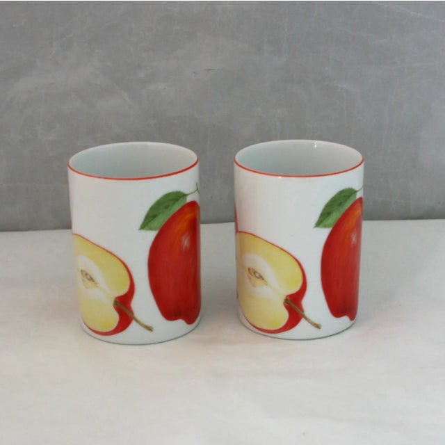 Vintage Fitz & Floyd Porcelain Pommier Blanc Mugs Set of 2 These vintage discontinued Fitz & Floyd mugs began production...