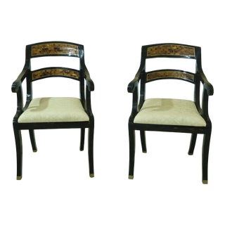 Pair Maitland Smith Marble Overlay Regency Armchairs For Sale