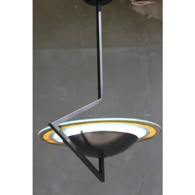 Italian Handmade Suspension Lamp in Wrought Iron and Colored Glass by Daniela Puppa, 1970s For Sale - Image 11 of 11