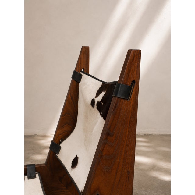 Contemporary Sculptural Cowhide & Solid Wood Lounge Chair by Osso Furniture Studio Style For Sale - Image 3 of 5