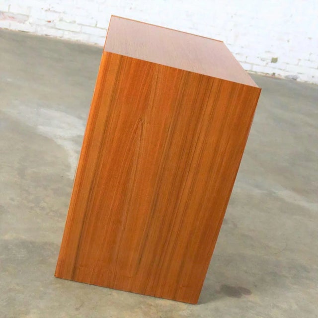 Scandinavian Modern Teak 3 Drawer Small Vintage Chest Marked Made in Denmark For Sale - Image 6 of 12