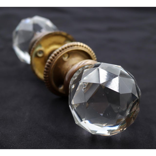 Transparent Vintage Faceted Glass Brass Passage Door Knob Set For Sale - Image 8 of 8