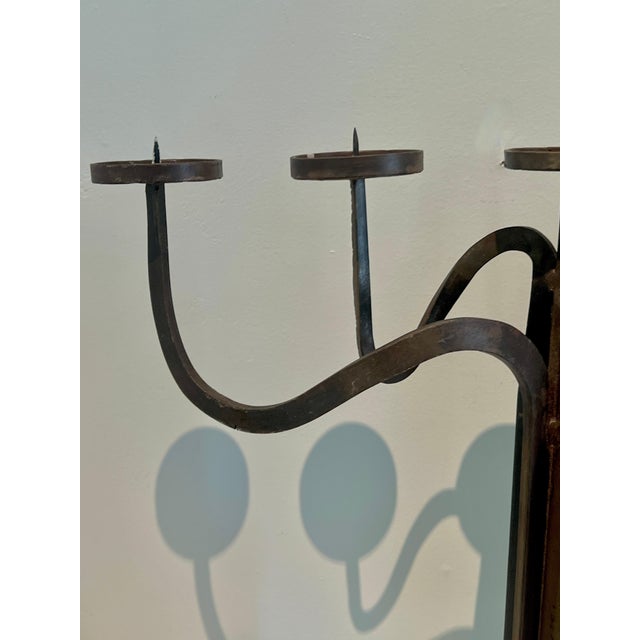 Brutalist Pair Hand Crafted Brutalist Iron Candelabra With 5 Candle Holders For Sale - Image 3 of 12