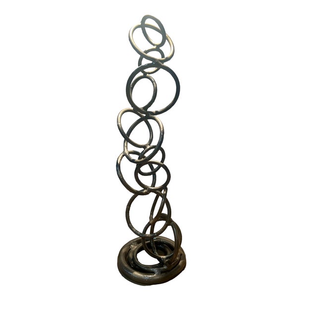 Abstract Vintage Steel Geometric Art Sculpture Metal Art Form Welded Rings For Sale - Image 3 of 9