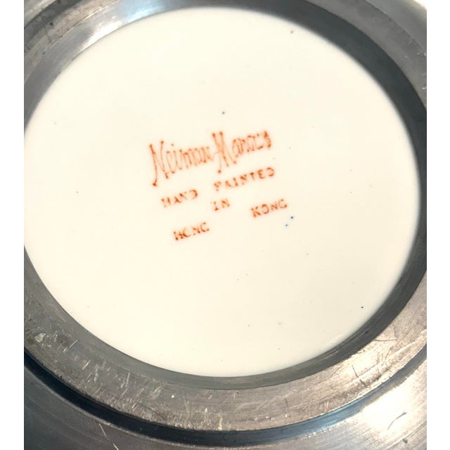 MCM Pewter and Ceramic Neiman Marcus Floral Asian Plates Bowls - A 4 Piece Set For Sale - Image 9 of 9