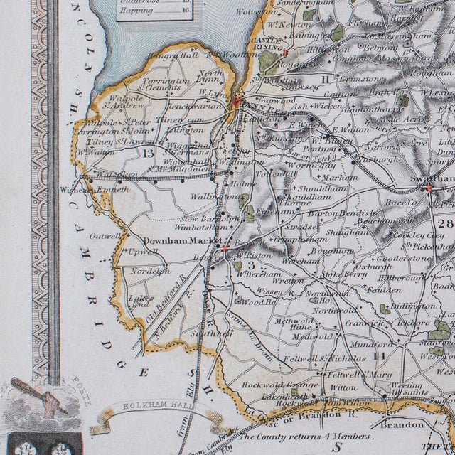 Brown Vintage Norfolk County Map, English, Framed, Cartography, After Thomas Moule For Sale - Image 8 of 12