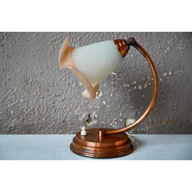 Metal Bohemian Bedside Lamp in Frosted Pink Glass For Sale - Image 7 of 10