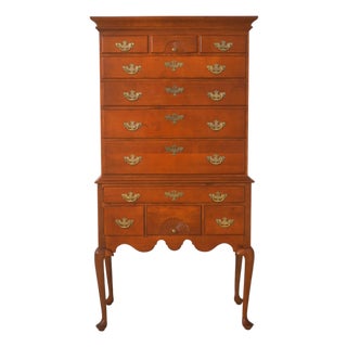 New England Queen Anne Style Cherry Finish Tall Highboy For Sale