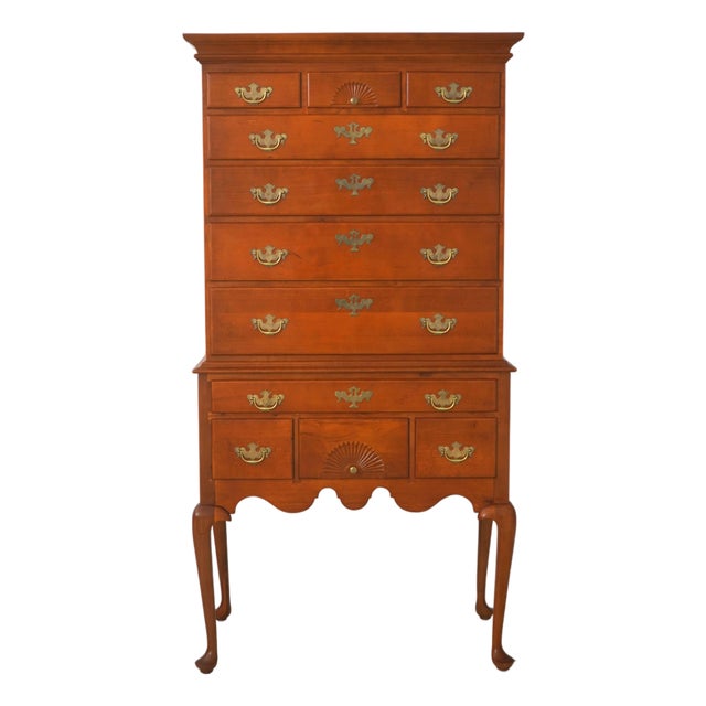 New England Queen Anne Style Cherry Finish Tall Highboy For Sale