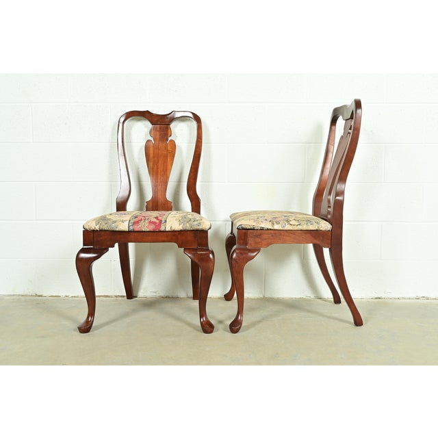 Baker Furniture Style Queen Anne Solid Cherry Wood Dining Chairs, Set of Four For Sale - Image 10 of 12