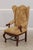 Pair French Oak Carved Wing Back Damask Chairs For Sale - Image 4 of 18
