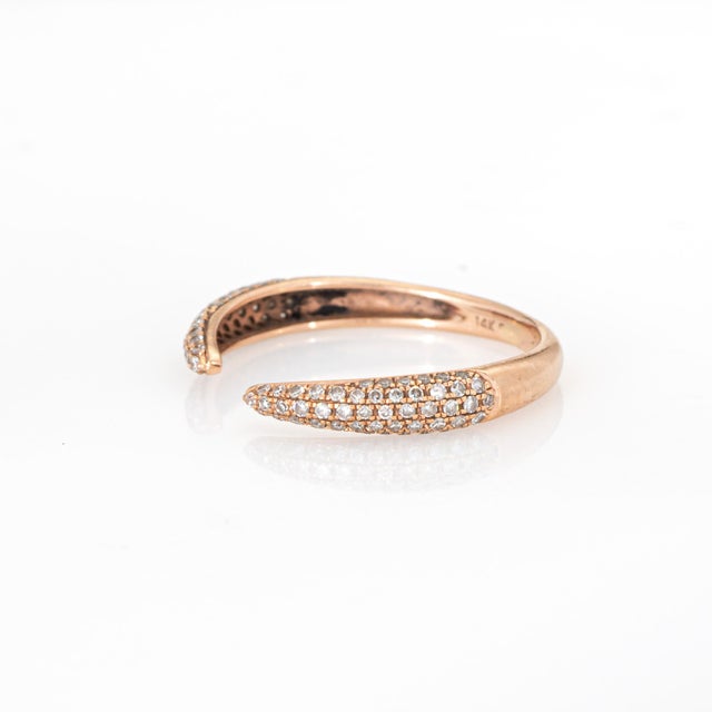 Early 21st Century Diamond Claw Ring Size 5.75 Open Pave Band 14k Rose Gold Estate Fine Jewelry For Sale - Image 5 of 7
