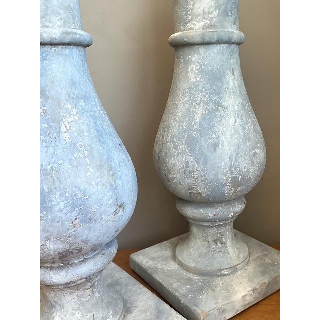 Wood Vintage Monumental Faux Finished Balustrade Lamps - A Pair For Sale - Image 7 of 12