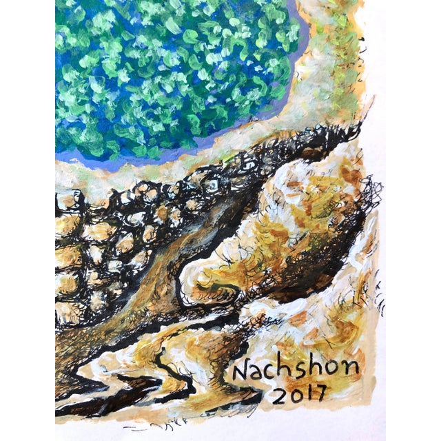 2010s Baruch Nachshon, Judaica Acrylic Painting Israeli Art Baruch Nachshon Chevron Jerusalem Hills, 2017 For Sale - Image 5 of 7