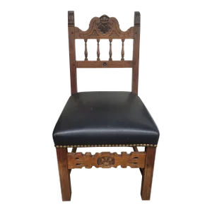 Baroque Style Carved Wood and Leather Seat Side Chair, Circa 1920s