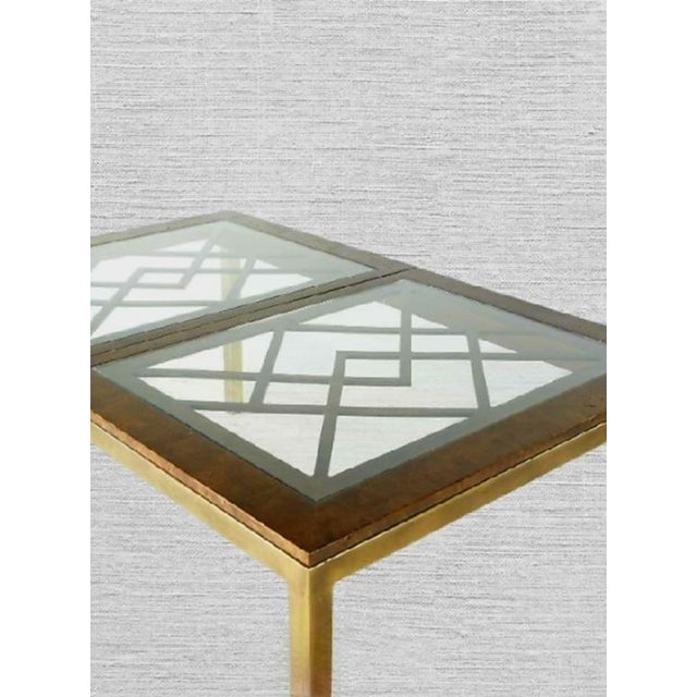 1980s Vintage Mastercraft Style Huge Fretwork Brass Glass Dark Wood Extension Dining Room Table For Sale - Image 11 of 17