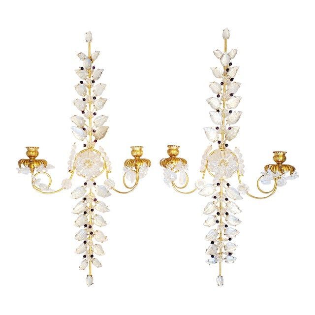 Late 20th Century Bagues Style Rock Crystal Wall Sconces-A Pair For Sale