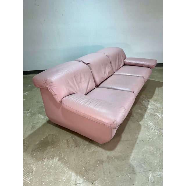 Wood Vintage Postmodern 1990’s Sculptural Pink Leather Sofa For Sale - Image 7 of 12