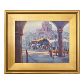 Silvio Silvestri, Listed Artist Italian Cityscape Oil Painting Including the Antiqued Gold Wood Frame For Sale