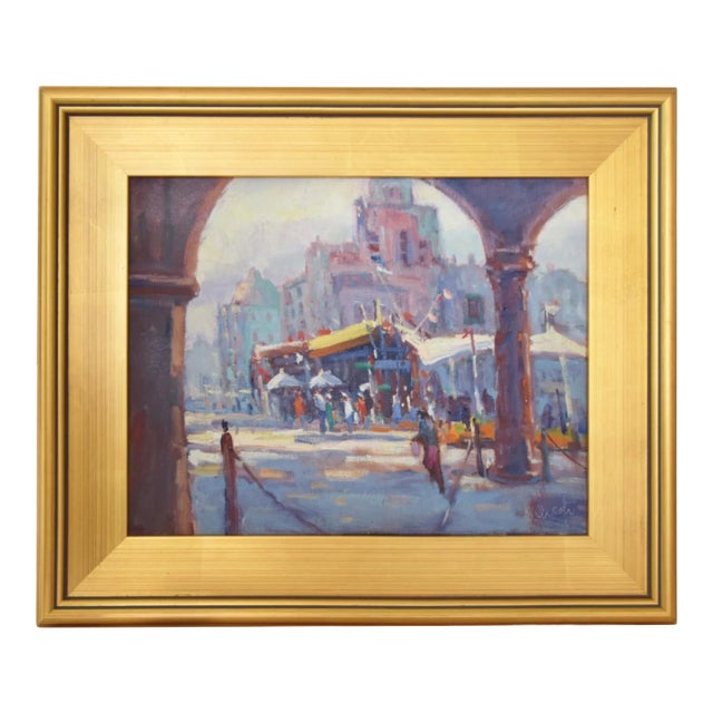 Silvio Silvestri, Listed Artist Italian Cityscape Oil Painting Including the Antiqued Gold Wood Frame For Sale