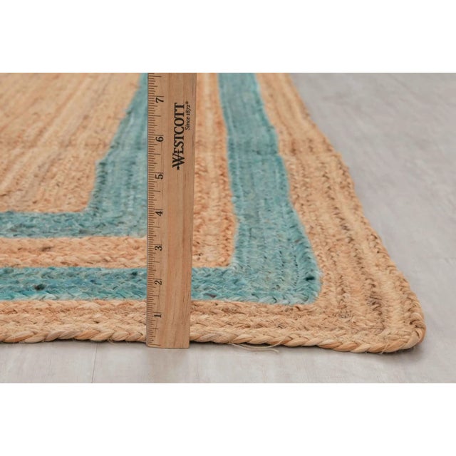 Turquoise Blue Double Border Rectangle Jute Handmade Rug 6'x9' Ft. For Sale - Image 11 of 13