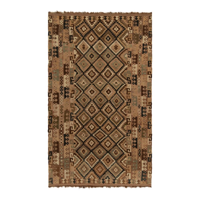 Vintage Afghani Kilim Rug in Beige-Brown, Teal and Black Tribal Pattern For Sale
