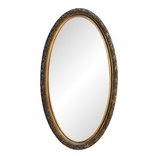 1940s Hand Painted Elongated Oval Mirror in Burnt Umber & Gold For Sale