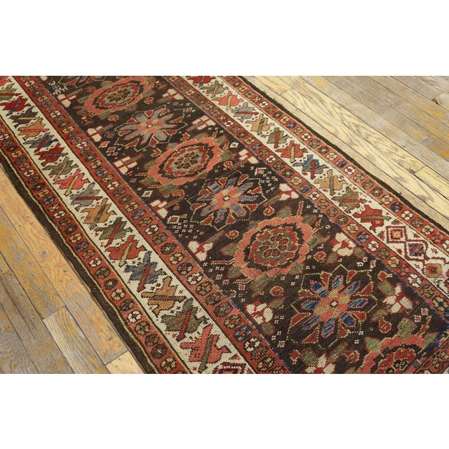 1870s Brown Mina Khani Tribal Antique Nw Persian Carpet 2'6" X 19'8" Handmade Wool Runner Rug For Sale - Image 10 of 12