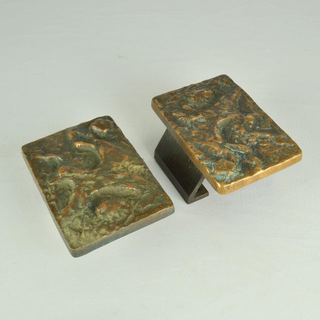 Brutalist Brutalist Bronze Push Pull Door Handles with Abstract Relief, 1970s, Set of 2 For Sale - Image 3 of 10