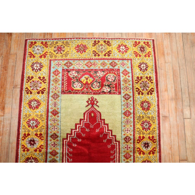One of a kind, early 20th-century Hand-knotted Turkish Oushak Prayer Niche Rug. Professionally Washed & personally vetted....