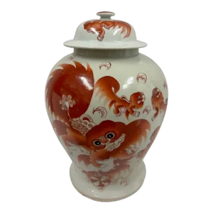 Early 20th Century Chinese Hand Painted FooDog Ginger Jar