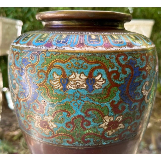 18th Century Chinese Cloisonné Bronze Vase With Lotus Flower Motif For Sale In San Diego - Image 6 of 18