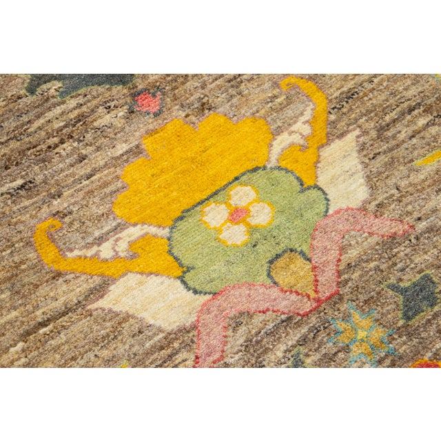 4 X 10 Modern Turkish Oushak Wool Rug in Brown Color With Artwork Pattern For Sale - Image 10 of 10