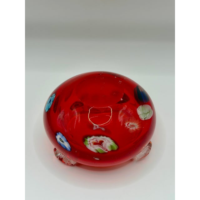 Vintage Red Murano Style Ashtray, Hand Blown Millefiori Glass Bowl Catchall For Sale In Philadelphia - Image 6 of 6