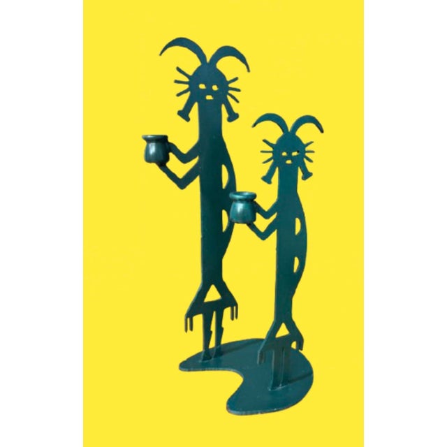 Postmodern Vintage Southwest Large Figural Metal Art Candle Holders For Sale - Image 3 of 6