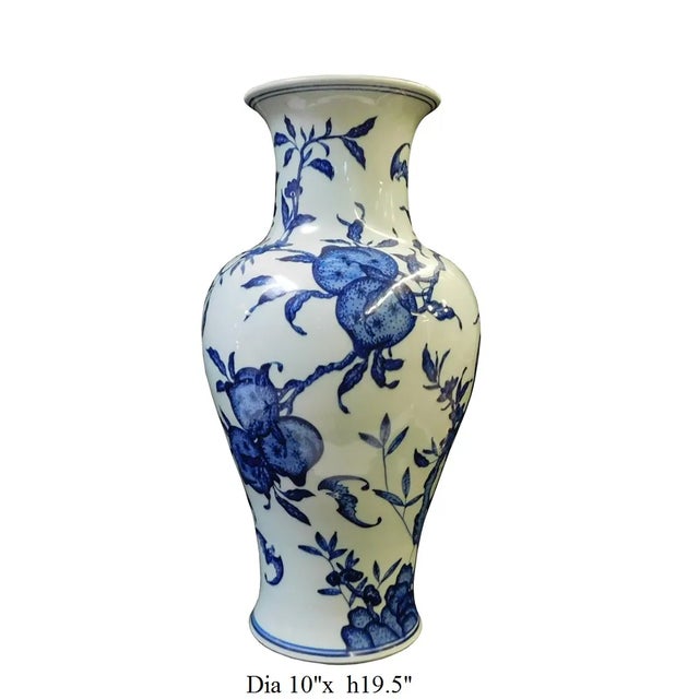Ceramic Chinese Blue White Porcelain Peach Graphic Vase For Sale - Image 7 of 7