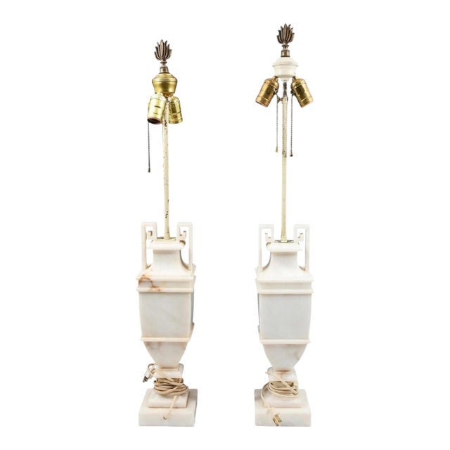 Mid 20th Century Neoclassical Alabaster Table Lamps - a Pair For Sale