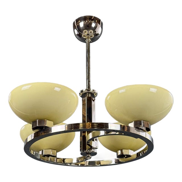 Art Deco Chrome Chandelier with Glass Shades, 1930s For Sale