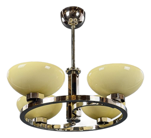 Art Deco Chrome Chandelier with Glass Shades, 1930s