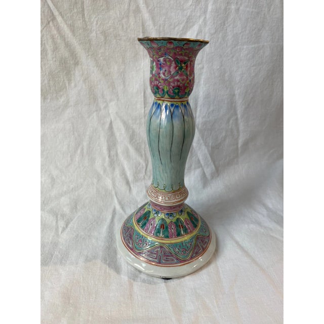 Turquoise Pastel Hand Painted Candle Stick Holder For Sale - Image 8 of 8