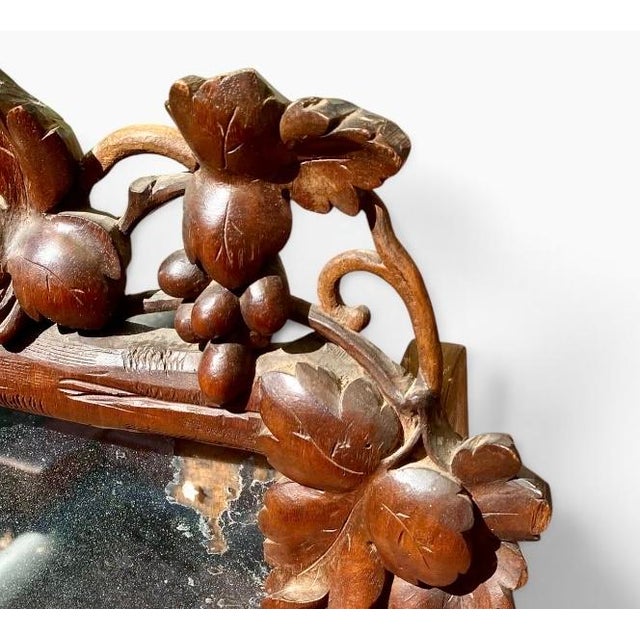 Black Forest Hand Carved Walnut Mirror Vines Leaves Berrys For Sale - Image 16 of 17