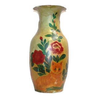 Kitten Playing in Flowers Vase Papier-Mâché For Sale